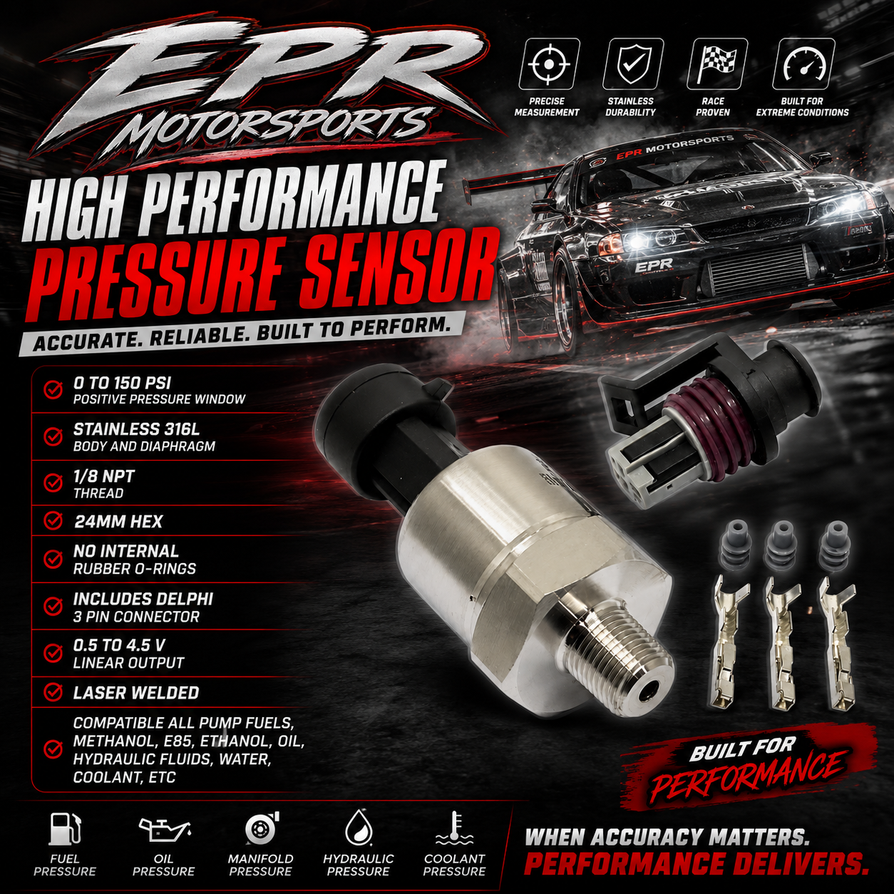 0-150 PSI FLUID PRESSURE SENSOR AND PLUG